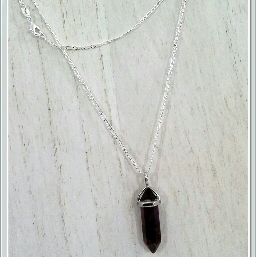 Silver Necklace .925 With Healing Real Amethyst  Hexagon Crystal Gemstone NWT - Picture 4 of 8